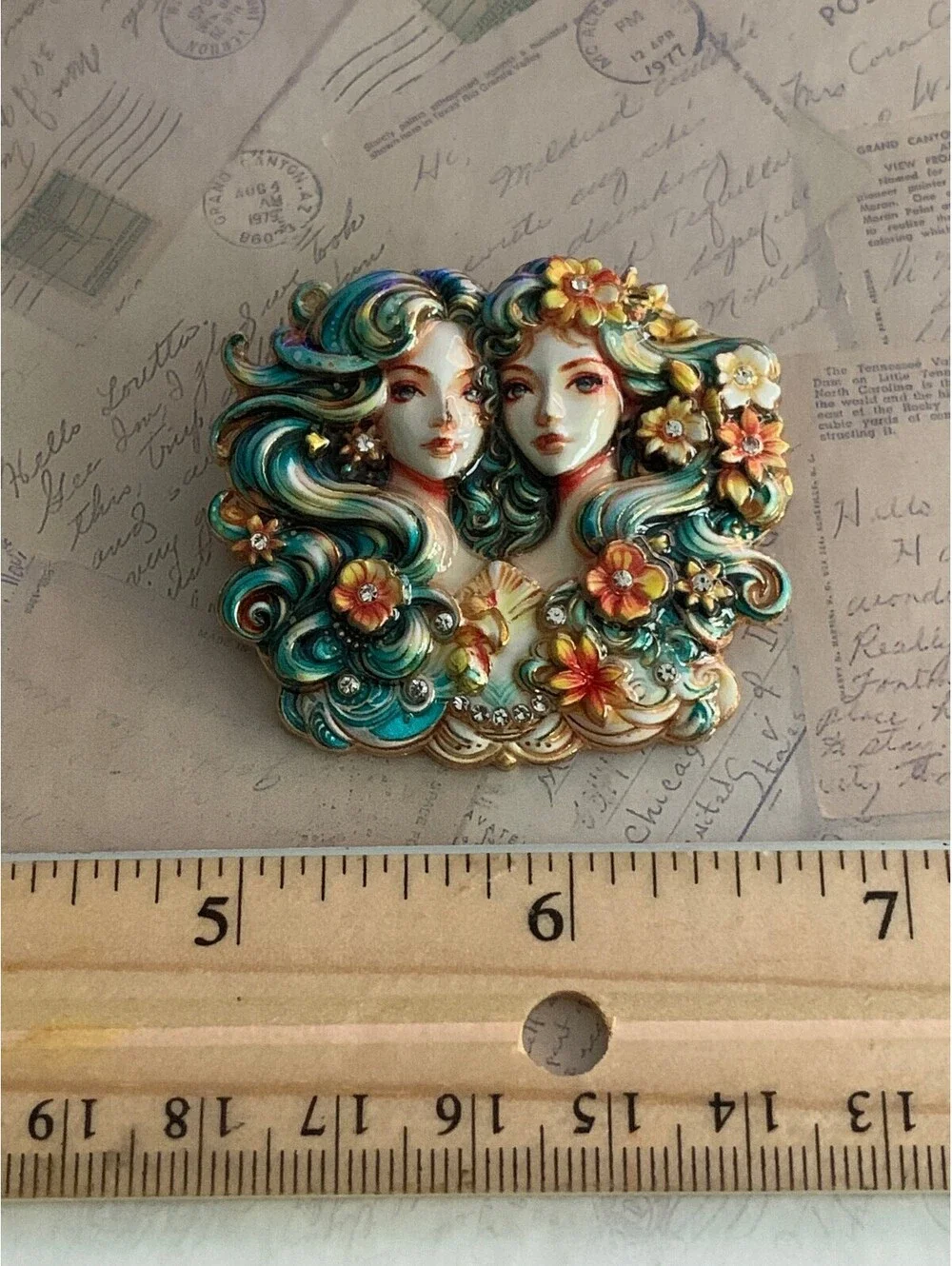 Hand-Painted Double Goddess Floral Enamel Pin Brooch